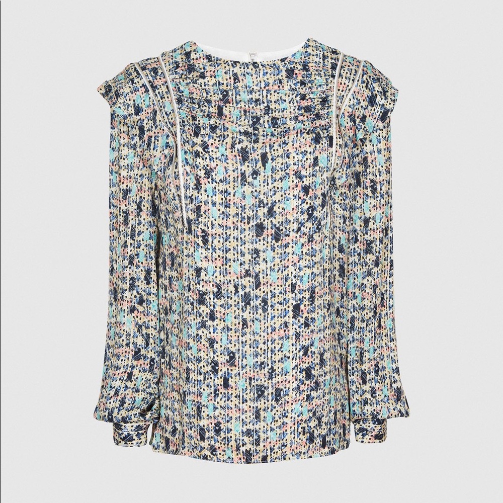 NWT Reiss Olivia Ditsy Print Zipper Ruffle Blouse